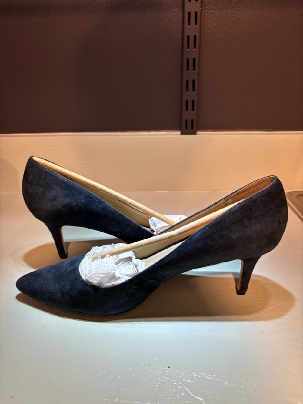Ann Taylor Navy Blue Suede Pointed-Toe Mid-Heel Pumps